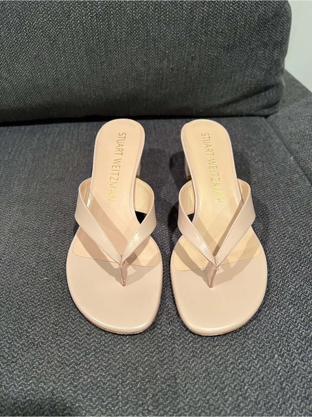 Stuart Weitzman Beige Leather Thong Mules